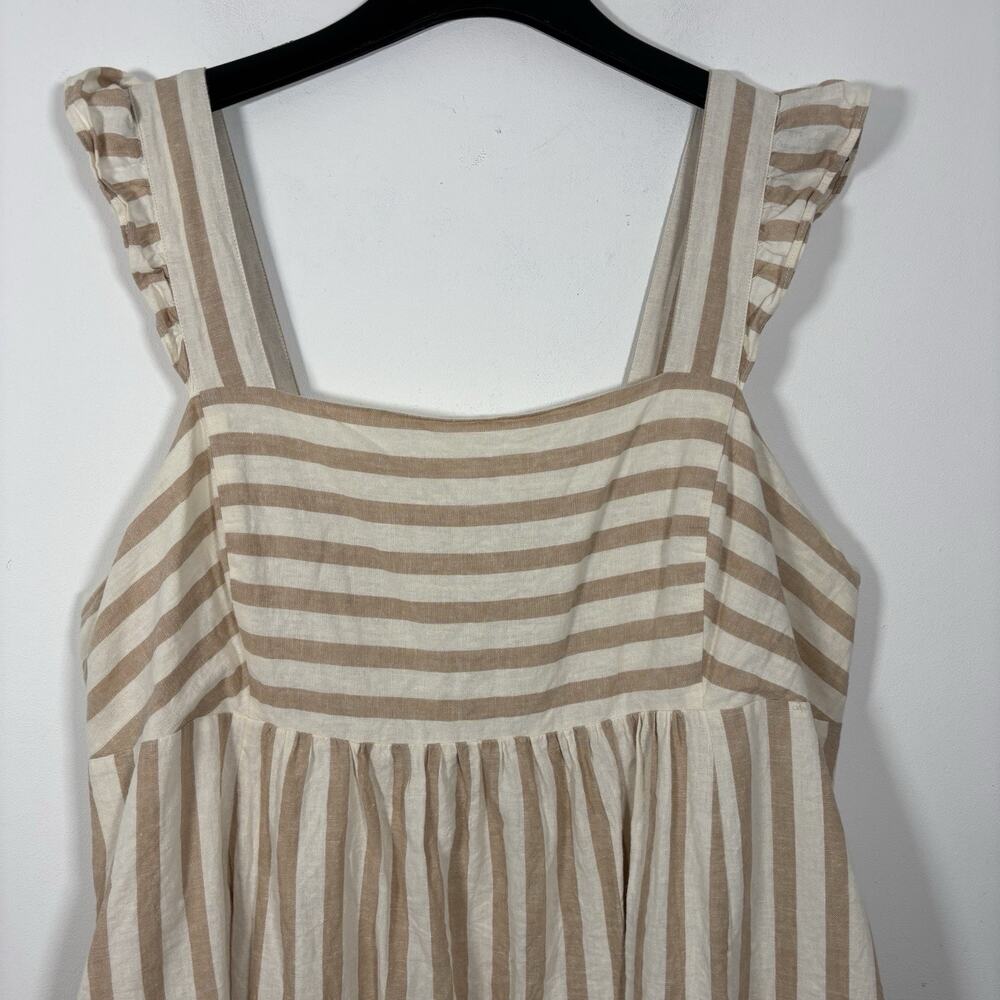 Draper James Smocked Striped Tan White Linen 3X Mini Dress Peasant Milk Maid - Picture 9 of 9